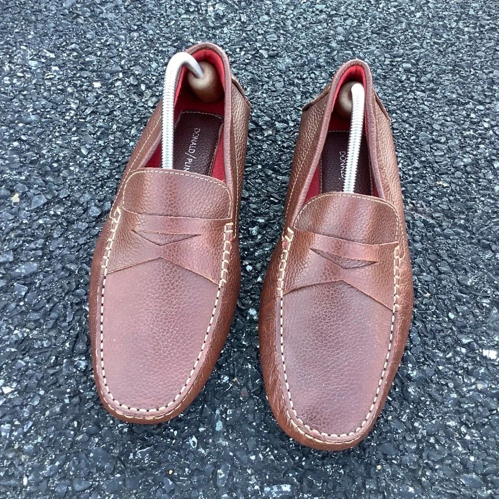 Donald Pliner Alondro Brown Pebbled Leather Driving Loafers Mens 11M Penny Moc